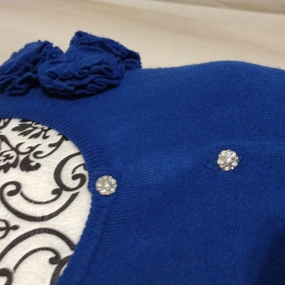 DressBarn Blue Button-up Cardigan Sweater Rosettes Bling Buttons Sz PL - Picture 3 of 9